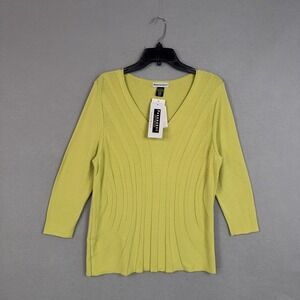 Parkhurst Sweater Womens Large Lime Green V Neck Pullover Ribbed Knit NWT Canada